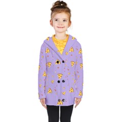 Pizza Pattern Violet Pepperoni Cheese Funny Slices Kids  Double Breasted Button Coat by genx