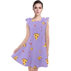 Pizza Pattern Violet Pepperoni Cheese Funny Slices Tie Up Tunic Dress by genx