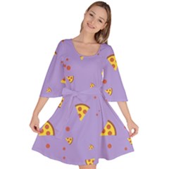 Pizza Pattern Violet Pepperoni Cheese Funny Slices Velour Kimono Dress by genx