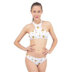 Pizza Pattern Pepperoni Cheese Funny Slices High Neck Bikini Set by genx