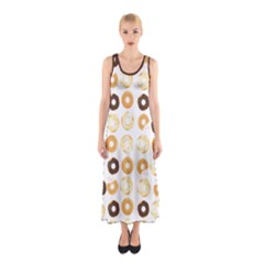 Donuts Pattern With Bites Bright Pastel Blue And Brown Cropped Sweatshirt Sleeveless Maxi Dress by genx