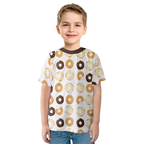 Donuts Pattern With Bites Bright Pastel Blue And Brown Cropped Sweatshirt Kids  Sport Mesh Tee by genx