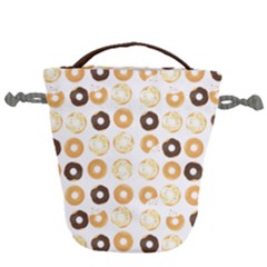 Donuts Pattern With Bites Bright Pastel Blue And Brown Cropped Sweatshirt Drawstring Bucket Bag by genx