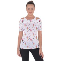Ice Cream Cones Watercolor With Fruit Berries And Cherries Summer Pattern Shoulder Cut Out Short Sleeve Top by genx
