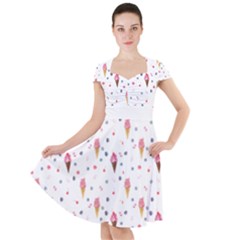 Ice Cream Cones Watercolor With Fruit Berries And Cherries Summer Pattern Cap Sleeve Midi Dress by genx