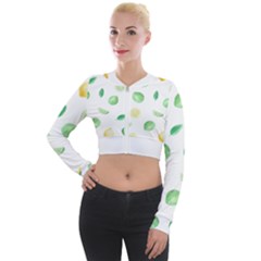 Lemon And Limes Yellow Green Watercolor Fruits With Citrus Leaves Pattern Long Sleeve Cropped Velvet Jacket by genx