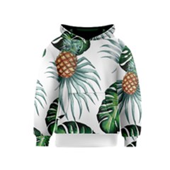 Pineapple Tropical Jungle Giant Green Leaf Watercolor Pattern Kids  Pullover Hoodie by genx