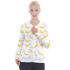 Yellow Banana And Peels Pattern With Polygon Retro Style Casual Zip Up Jacket by genx