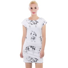 Pigs Handrawn Black And White Square13k Black Pattern Skull Bats Vintage K Cap Sleeve Bodycon Dress by genx