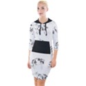 Pigs Handrawn Black And White Square13k Black Pattern Skull Bats Vintage K Quarter Sleeve Hood Bodycon Dress View1