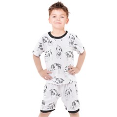 Pigs Handrawn Black And White Square13k Black Pattern Skull Bats Vintage K Kids  Tee And Shorts Set by genx