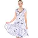 Birds Hand drawn Outline Black And White Vintage ink Cap Sleeve Front Wrap Midi Dress View1