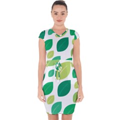 Leaves Green Modern Pattern Naive Retro Leaf Organic Capsleeve Drawstring Dress  by genx