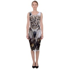 Vector Hand Painted Owl Sleeveless Pencil Dress by Sudhe