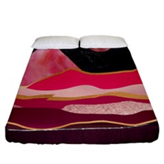 Pink And Black Abstract Mountain Landscape Fitted Sheet (california King Size) by charliecreates