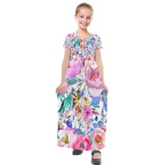 Lovely Pinky Floral Kids  Short Sleeve Maxi Dress by wowclothings