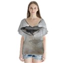 Awesome Fantasy Whale With Women In The Sky V-Neck Flutter Sleeve Top View1