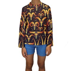 Stylised Horns Black Pattern Kids  Long Sleeve Swimwear by HermanTelo