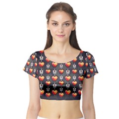 Love Heart Background Valentine Short Sleeve Crop Top by HermanTelo