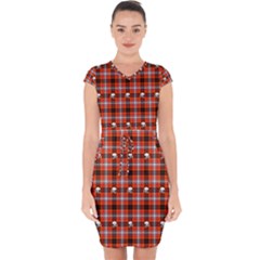 Plaid Pattern Red Squares Skull Capsleeve Drawstring Dress  by HermanTelo