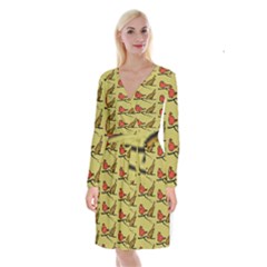 Bird Animal Nature Wild Wildlife Long Sleeve Velvet Front Wrap Dress by HermanTelo