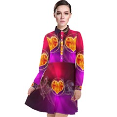 Flame Heart Smoke Love Fire Long Sleeve Chiffon Shirt Dress by HermanTelo