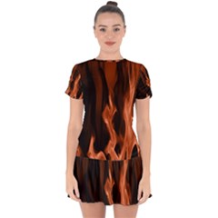 Smoke Flame Abstract Orange Red Drop Hem Mini Chiffon Dress by HermanTelo