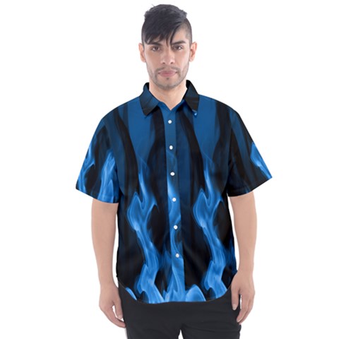 Smoke Flame Abstract Blue Men s Short Sleeve Shirt by HermanTelo