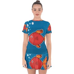 Sketch Nature Water Fish Cute Drop Hem Mini Chiffon Dress by HermanTelo