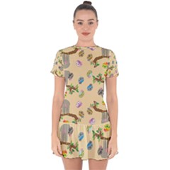 Sloth Neutral Color Cute Cartoon Drop Hem Mini Chiffon Dress by HermanTelo