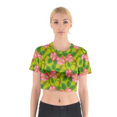 Roses Flowers Pattern Bud Pink Cotton Crop Top by HermanTelo