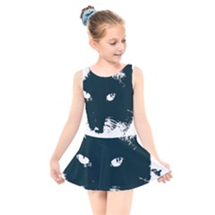 Cat Nature Design Animal Skin Black Kids  Skater Dress Swimsuit by HermanTelo