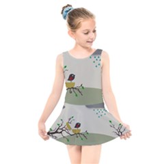 Birds Tree Animal Black Tree Kids  Skater Dress Swimsuit by HermanTelo