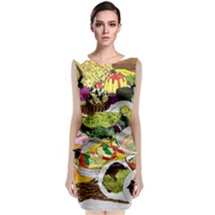 Eat Food Background Art Color Sleeveless Velvet Midi Dress by Pakrebo