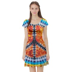 Tie Dye Peace Sign Short Sleeve Skater Dress by Pakrebo