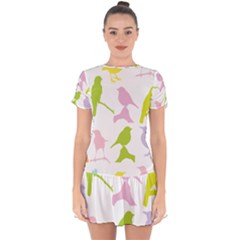 Birds Colourful Background Drop Hem Mini Chiffon Dress by HermanTelo