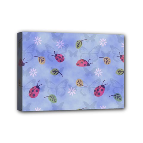 Ladybug Blue Nature Mini Canvas 7  X 5  (stretched)