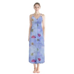 Ladybug Blue Nature Button Up Chiffon Maxi Dress by HermanTelo