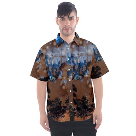 Landscape Woman Magic Evening Men s Short Sleeve Shirt by HermanTelo