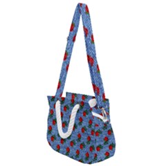 Blue Denim And Roses Rope Handles Shoulder Strap Bag by snowwhitegirl