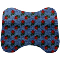 Blue Denim And Roses Head Support Cushion by snowwhitegirl