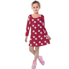 Lazy Bat One Red Pattern Kids  Long Sleeve Velvet Dress by snowwhitegirl