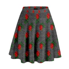 Black Denim And Roses High Waist Skirt by snowwhitegirl