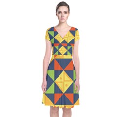 Background Geometric Color Plaid Short Sleeve Front Wrap Dress by Mariart