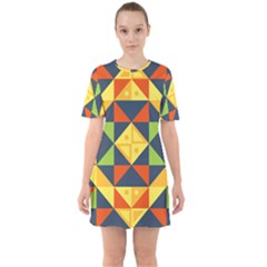 Background Geometric Color Plaid Sixties Short Sleeve Mini Dress by Mariart