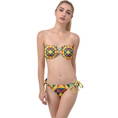 Background Geometric Color Plaid Twist Bandeau Bikini Set by Mariart