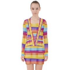 Background Line Rainbow V-neck Bodycon Long Sleeve Dress by HermanTelo