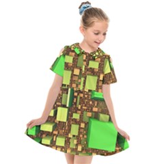 Blocks Cubes Green Kids  Short Sleeve Shirt Dress by HermanTelo