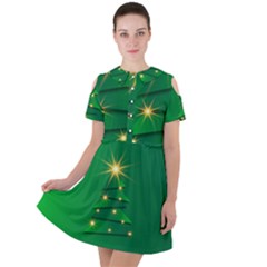 Christmas Tree Green Short Sleeve Shoulder Cut Out Dress  by HermanTelo