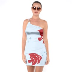 Fish Red Sea Water Swimming One Soulder Bodycon Dress by HermanTelo